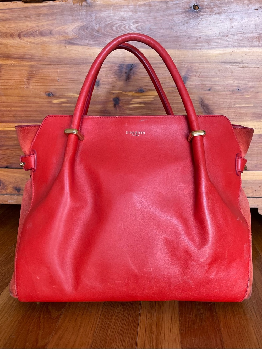 Nina Ricci Red Leather Structured Top-Handle Tote